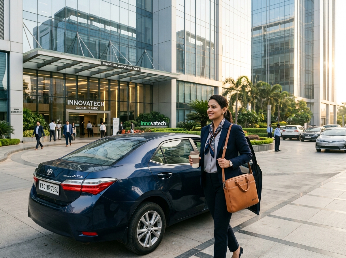 Employee arriving safely at tech office