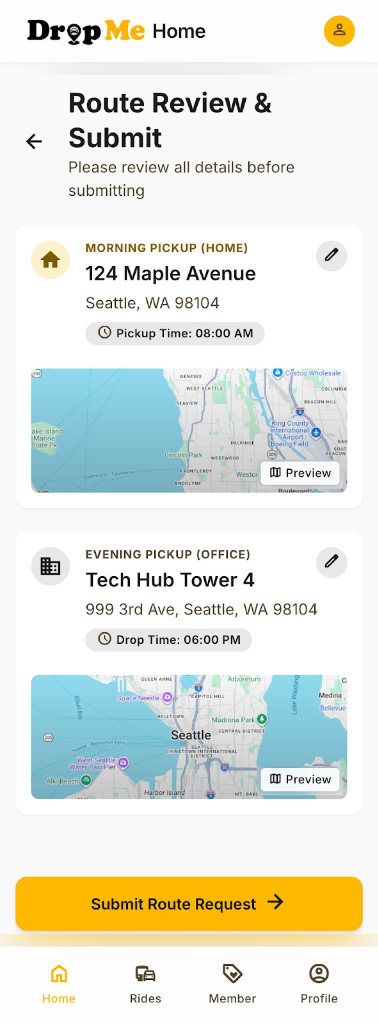 Route Review Screen